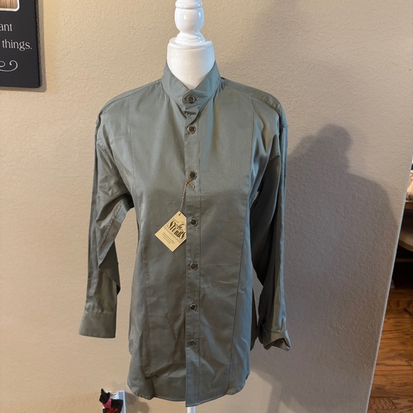Men's Stubbs Western Wear Green Glow Banded Collar Long Sleeve Shirt SZ S - Picture 1 of 9